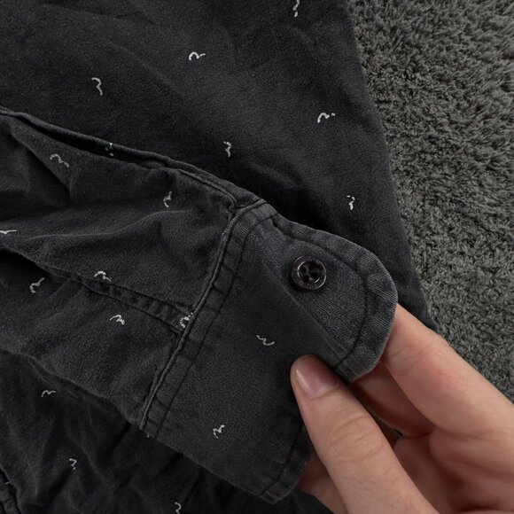 EVISU Genes Dark Gray Medium Long Sleeve Button Up Shirt AOP Logo Print Cotton - Picture 9 of 14
